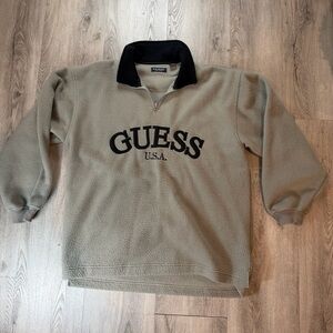 Guess Classics Sweatshirt Mens Large Gray Fleece 1/4 Zip Pullover Big Logo